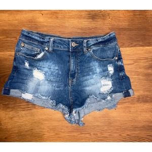 Juniors Distressed Shorts- Ripped - Dark Wash